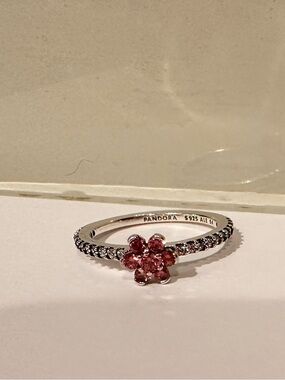 Pandora Silver Ring with Pink Floral Cluster
